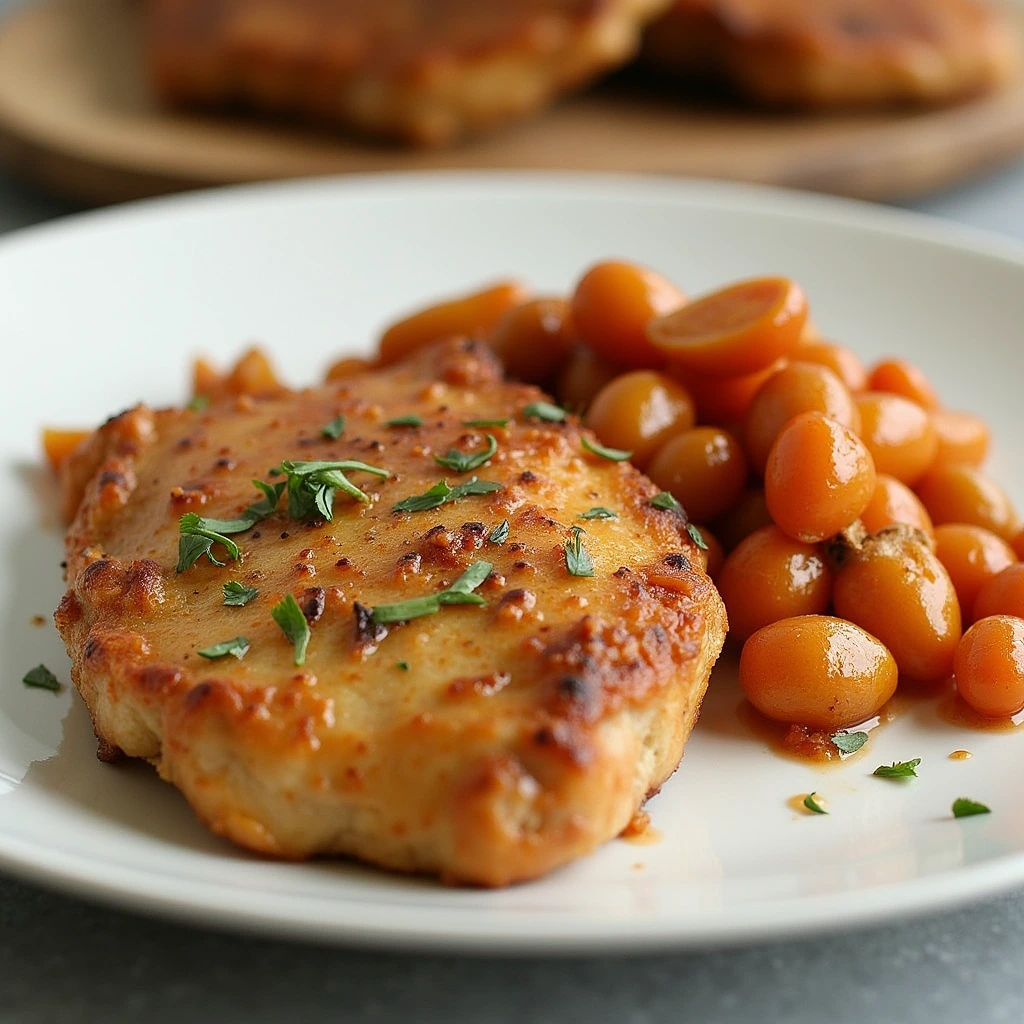 Juicy and crispy chicken chop recipe served with vegetables and rice.