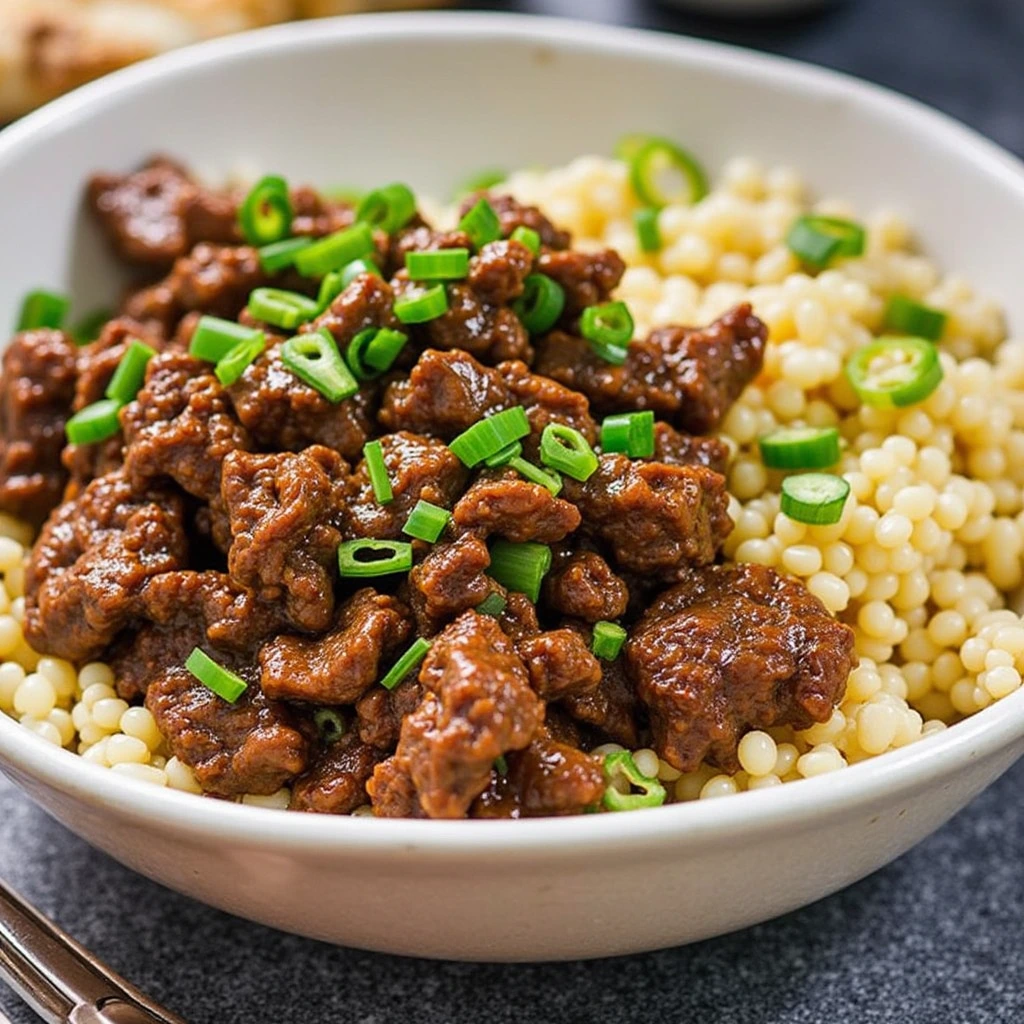 Delicious Japanese ground beef stir-fry with vegetables served in a bowl