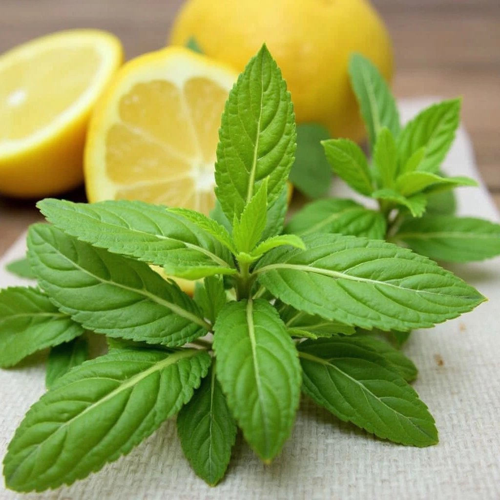 A cup of freshly brewed lemon balm tea with lemon slices and mint leaves, promoting natural weight loss and metabolism boost.

