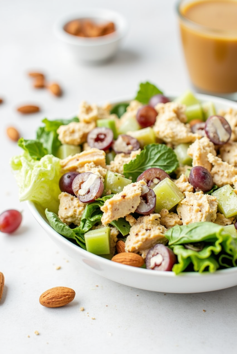 Delicious homemade Panera chicken salad served with fresh vegetables and a creamy dressing