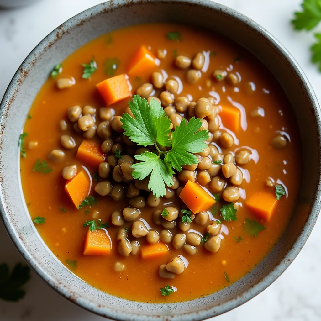 Delicious and Nutritious Lentil Soup Recipe A bowl of homemade lentil soup, garnished with fresh parsley, showcasing a healthy and hearty meal