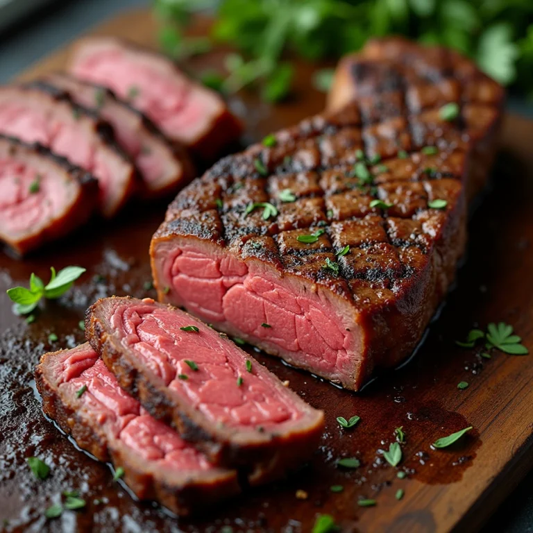 Beef top blade steak cooked to perfection with seasoning and served on a plate
