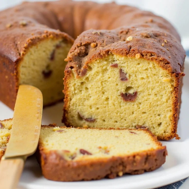 Delicious butter pecan pound cake with a golden, moist texture and toasted pecans on top