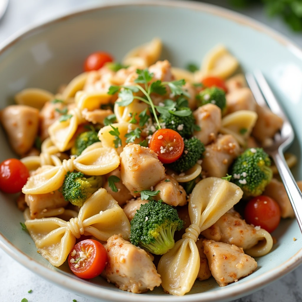 a_tasty_and_light_chicken_and_bow_tie_pasta_recipe_that_is_easy_to_prepare_and_ideal_for_anyone_loo_fpd9783t5xpvavrfktpd_2 Healthy chicken and bow tie pasta recipe served with fresh vegetables