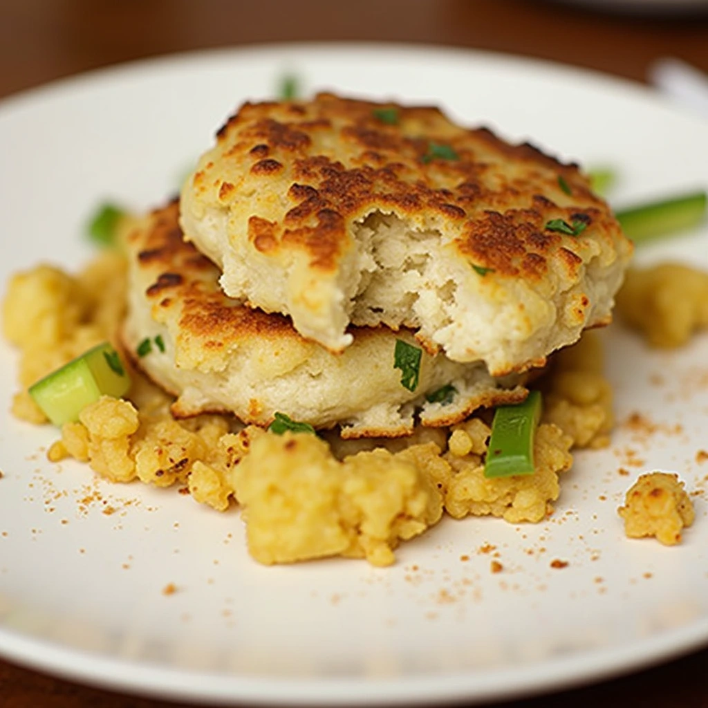 Golden-brown Phillips crab cakes served with lemon wedges and dipping sauce on a white plate